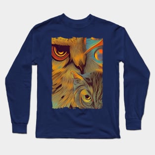 a cat and an owl Long Sleeve T-Shirt